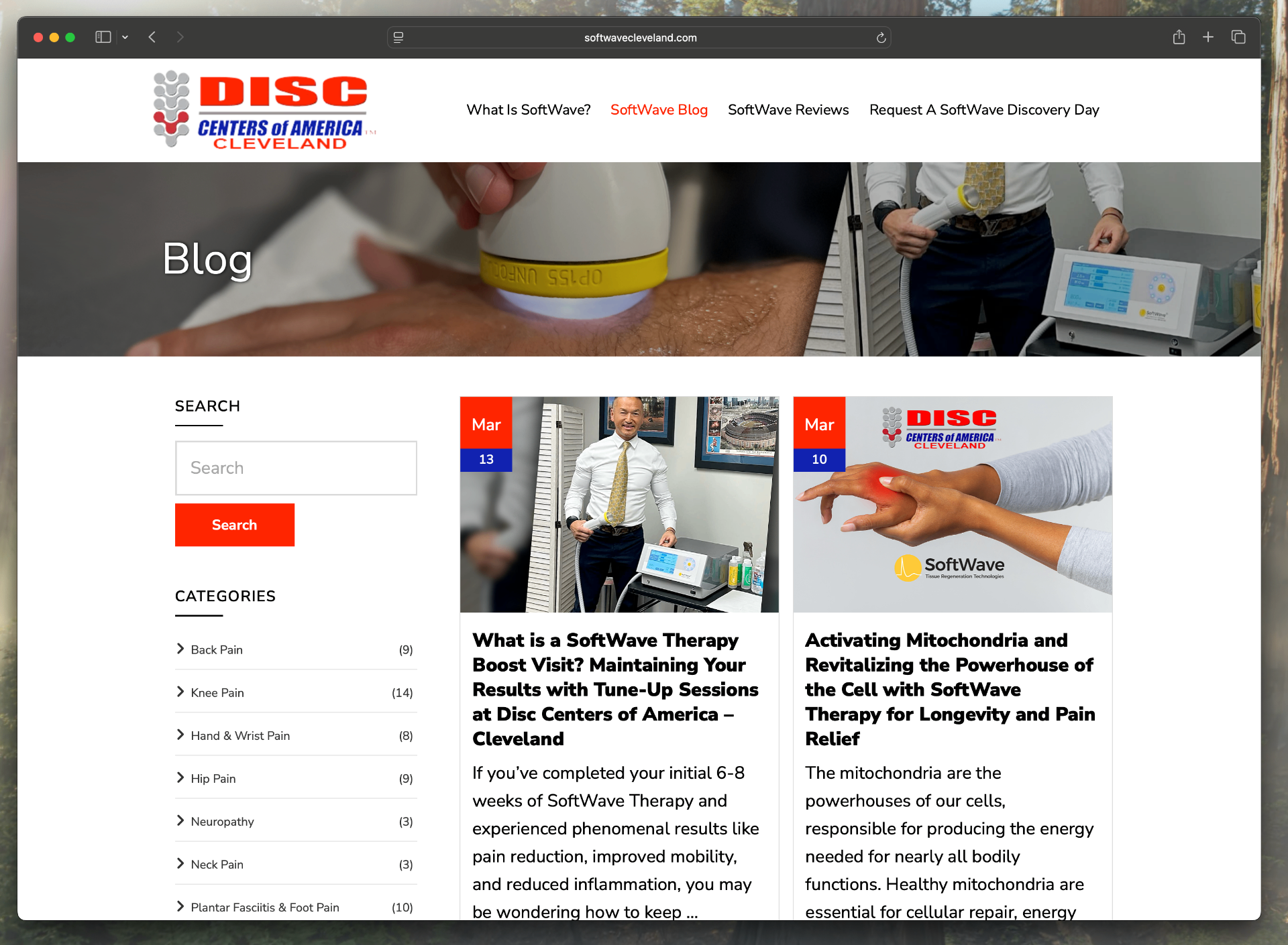 SoftWave therapy website built for Dr. Roger Huang at Disc Centers of America in Cleveland, Ohio