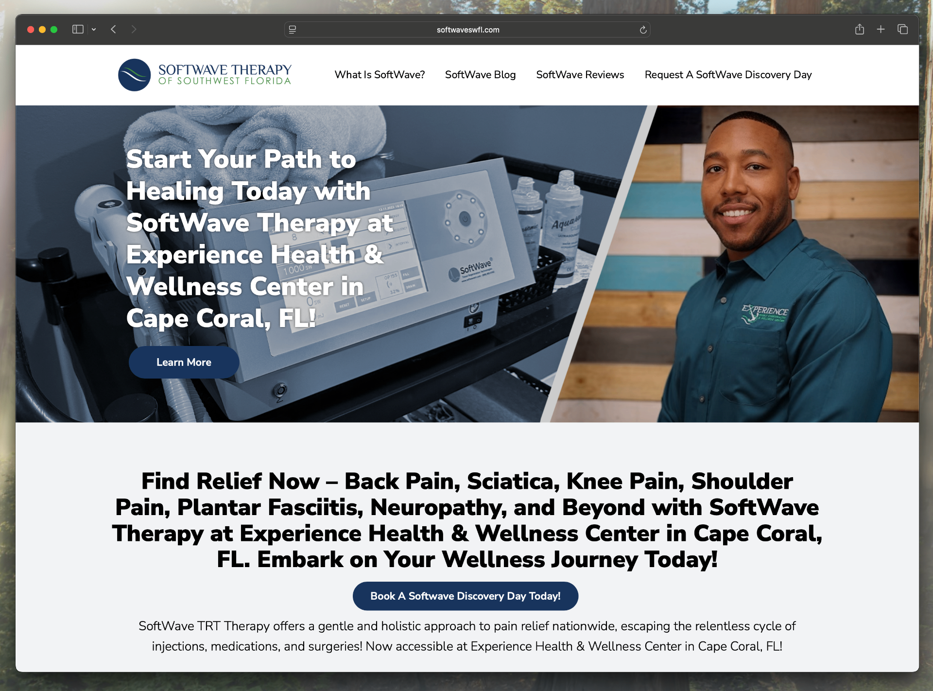 SoftWave therapy website built for Dr. Omar Clark at Experience Health and Wellness Center in Cape Coral, Florida