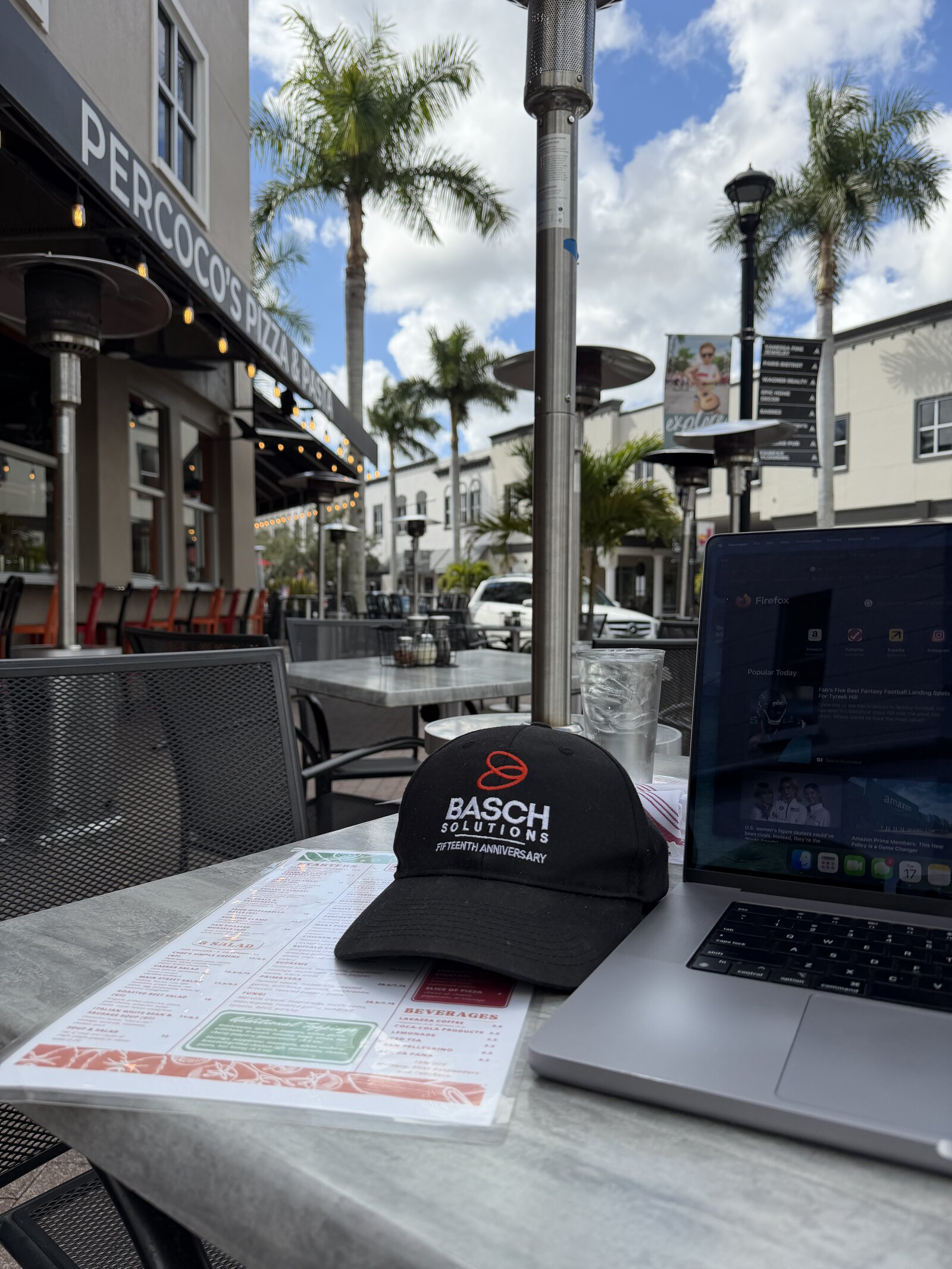 Working from Percoco's Pizza on Main Street, Lakewood Ranch — Basch Solutions hat